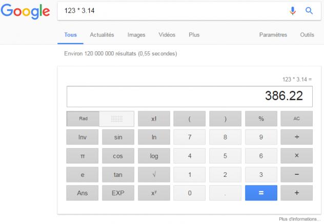 application calculatrice recherche Google